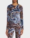Etro Multicolor Long Sleeve Top With Paisley Motif In Multicolour On Pale