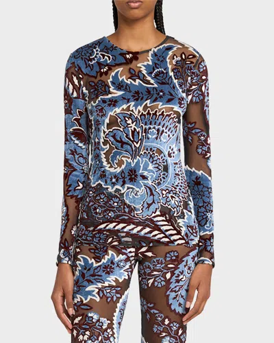 ETRO VELVET PRINTED SHEER TOP