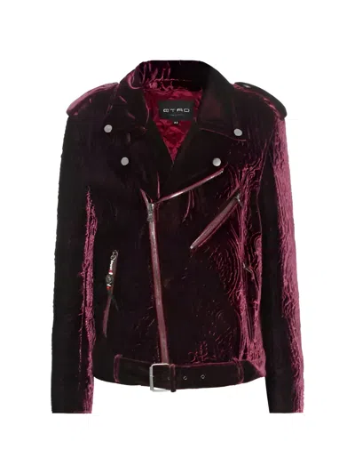 Etro Velvet Quilted Jacket In Burgundy