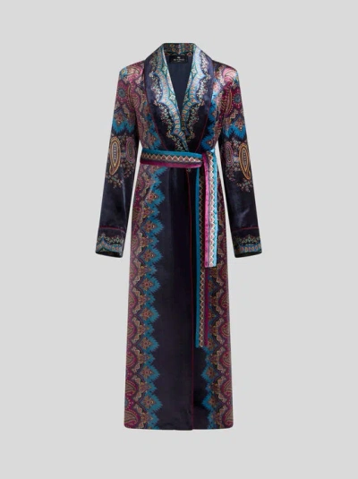 ETRO , VELVET ROBE OVERCOAT WITH PLACED PRINT, WOMAN, SIZE 46