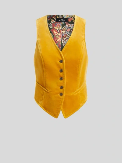 Etro Velvet Waistcoat In Orange