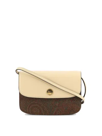 Etro Multicolor Canvas And Leather Large Essential Crossbody Bag In Tan