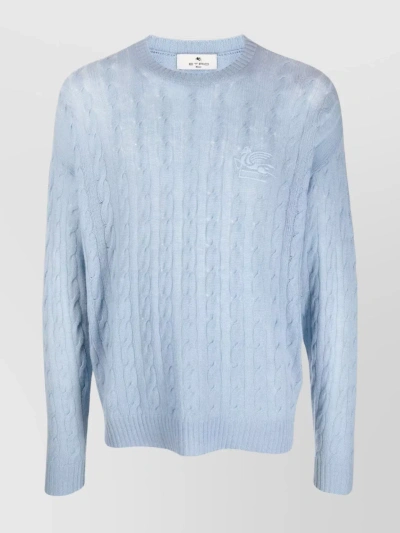 Etro Versatile Crewneck Sweater With Extra-long Sleeves In Blue