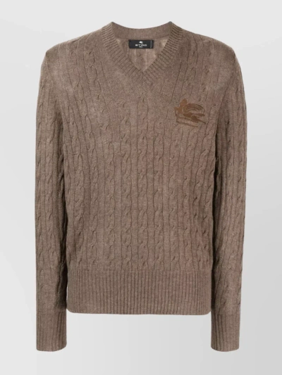 Etro Versatile Ribbed Crewneck Sweater In Brown