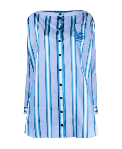 Etro Vertical-stripe Long-sleeve Shirt Dress In Blue