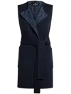 Etro Waist Belt Sleeveless Jacket Front Pockets In Blue