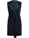 Etro Waist Belt Sleeveless Jacket Front Pockets In Blue