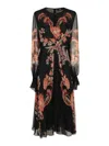Etro Floral Silk Chiffon Long-sleeved Midi Dress In Black