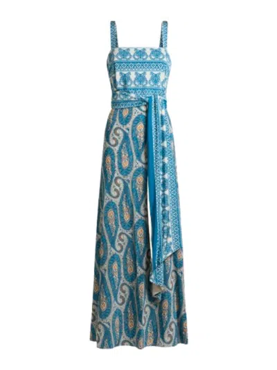 Etro Long Turquoise And White Viscose Blend Dress