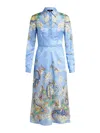 Etro Floral Print Silk-blend Midi Shirt Dress In Blue