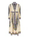 Etro Cotton Poplin Maxi Dress With Paisley Medallion And Contrasting Belt In Blue