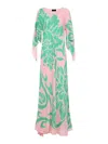 Etro Multicolor Long Dress With Round Neck And All-over Floral Print In Viscose Woman In Multicolour