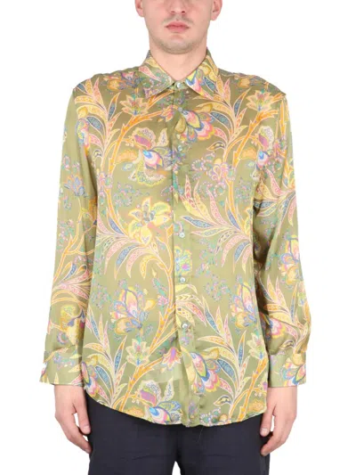 Etro Vibrant Floral Print Silk Shirt In Green