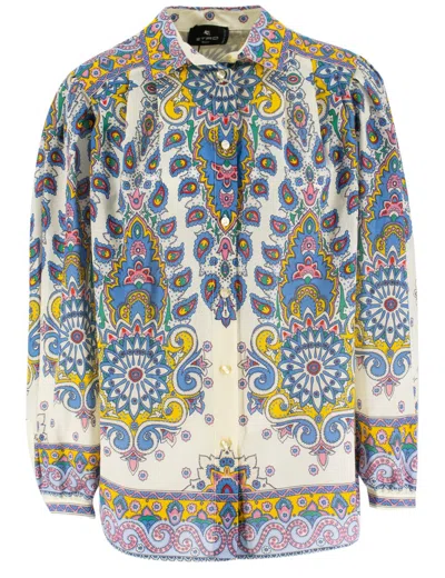 Etro Vibrant Paisley Print Wide Shirt With Classic Collar In Multicolor