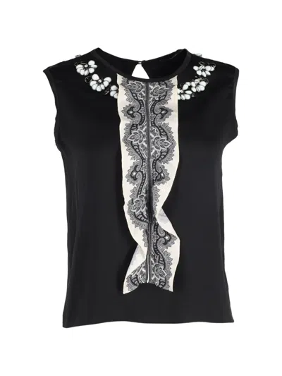Pre-owned Etro Vintage Embellished Silk Blouse In Black
