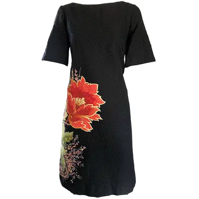 Pre-owned Etro Vintage  1990s Black Silk Size 40 Floral Print Short Sleeve 90s Shift Dress