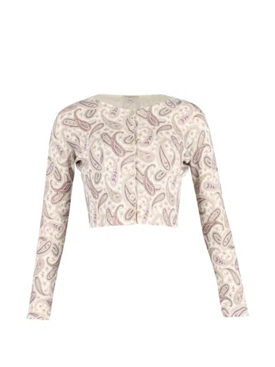 Pre-owned Etro Vintage Etro Cropped Paisley Cardigan In Beige Wool In Neutral