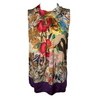 Pre-owned Etro Vintage  Silk Multicolored Top Blouse, Size 42 In Brown
