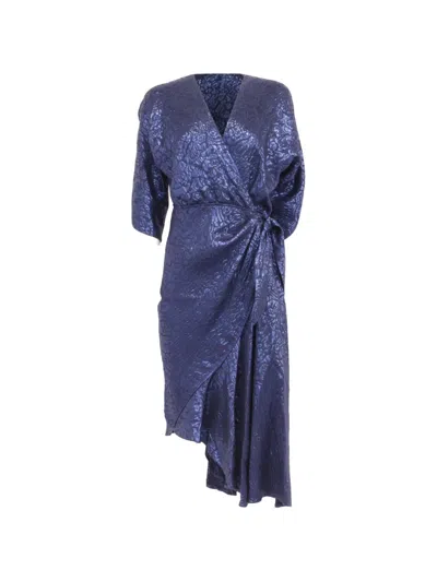 Pre-owned Etro Vintage Floral Jacquard Asymmetric Dress In Blue