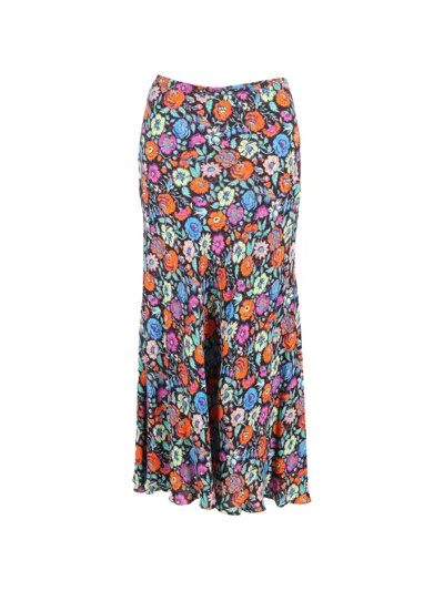 Pre-owned Etro Vintage Floral-print Midi Skirt In Black