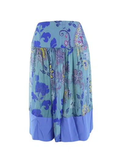 Pre-owned Etro Vintage Floral-print Skirt In Blue