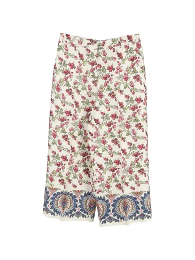 Pre-owned Etro Vintage Floral-print Wide-leg Trousers In Neutral