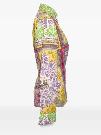 Pre-owned Etro Vintage Floral-print Button-front Shirt In Yellow