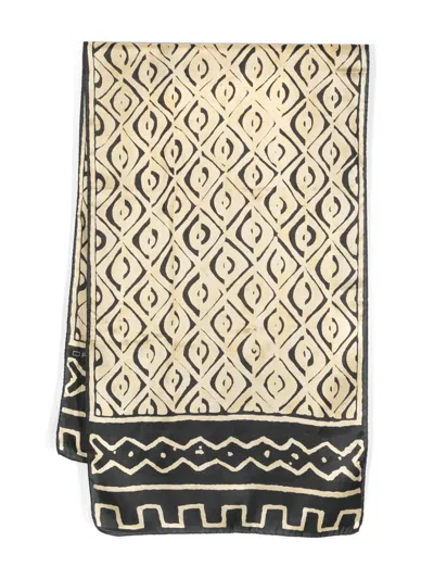 Pre-owned Etro Vintage Geomatric-pattern Silk Scarf In Neutral