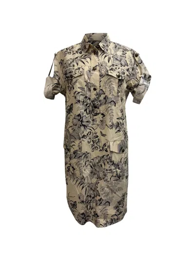 Pre-owned Etro Vintage Leaf-print Shirt Dress In Neutral