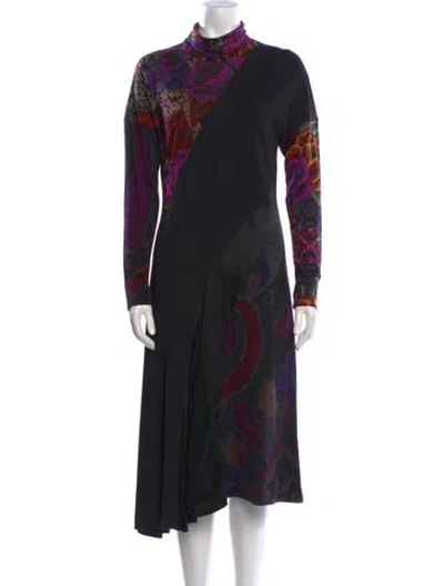 Pre-owned Etro Vintage Midi Length Dress In Black
