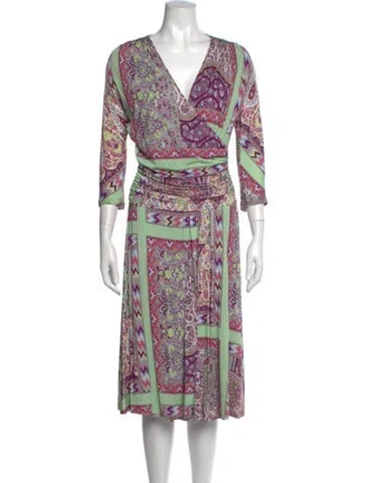 Pre-owned Etro Vintage Midi Length Dress In Green
