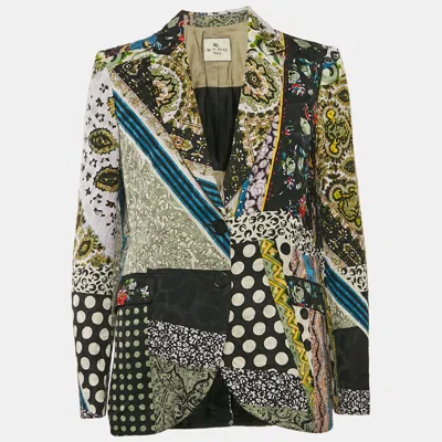 Pre-owned Etro Vintage Multicolor Printed Cotton Blend Single Breasted Blazer M