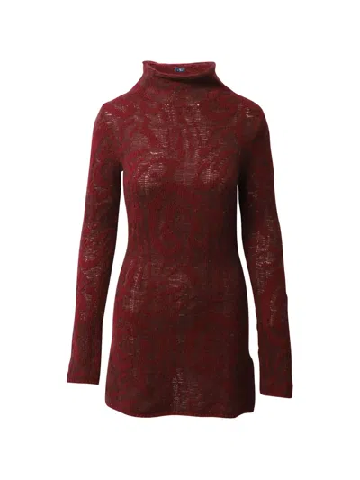 Pre-owned Etro Vintage Paisley-jacquard Roll-neck Mini Dress In Red