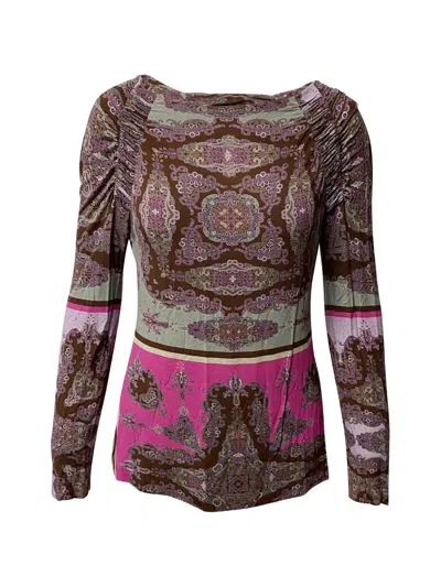 Pre-owned Etro Vintage Paisley-print Long-sleeve Top In Brown