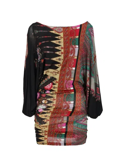 Pre-owned Etro Vintage Paisley-print Batwing-sleeve Dress In Red