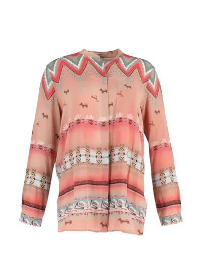 Pre-owned Etro Vintage Printed Long-sleeve Blouse In Pink