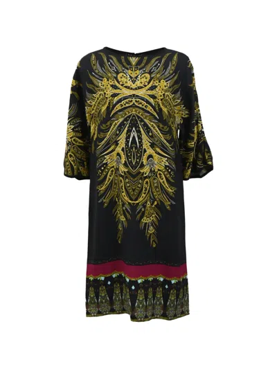 Pre-owned Etro Vintage Printed Midi Dress In Black