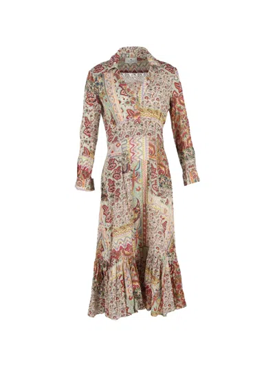 Pre-owned Etro Vintage Printed Midi Shirt Dress In Neutral