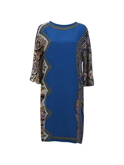 Pre-owned Etro Vintage Printed Silk Dress In Blue