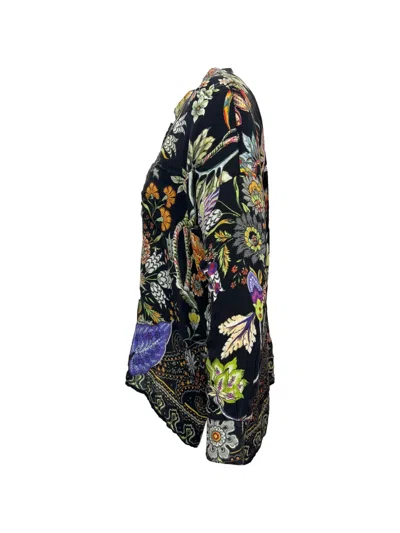 Pre-owned Etro Vintage Printed Silk Long-sleeve Blouse In Black