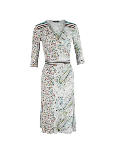 Pre-owned Etro Vintage Printed Wrap Midi Dress In White