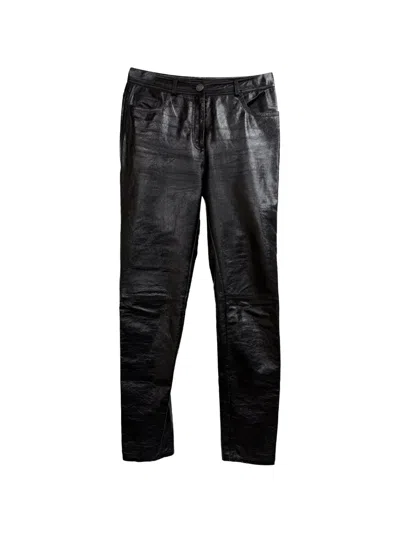 Pre-owned Etro Vintage Straight-leg Leather Trousers In Black