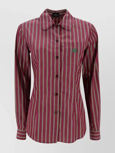 Etro Vintage Striped Collared Long Sleeve Shirt In Brown