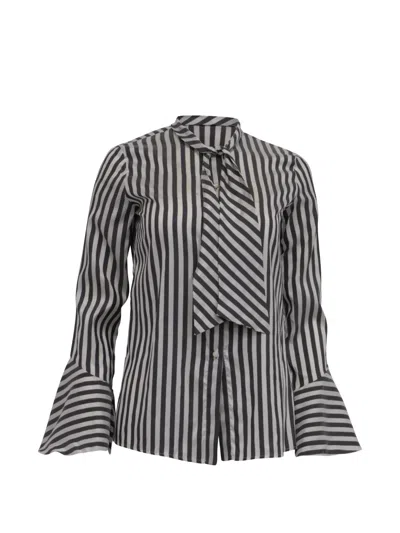 Pre-owned Etro Vintage Striped Pussy Bow Shirt In Black
