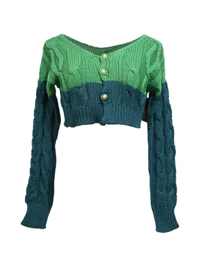 Pre-owned Etro Vintage Two-tone Cable-knit Cardigan In Green