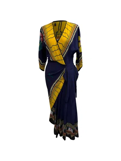 Pre-owned Etro Vintage Wrap-detail Printed Dress In Blue