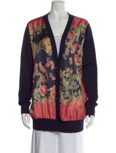 Pre-owned Etro Virgin Wool Floral Print Sweater In Blue