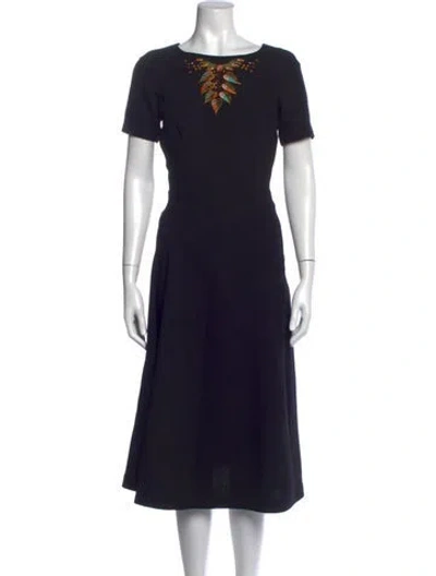 Pre-owned Etro Virgin Wool Midi Length Dress In Black
