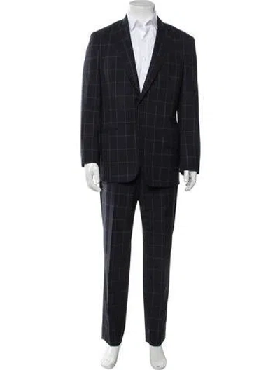 Pre-owned Etro Virgin Wool Plaid Print Two-piece Suit In Blue
