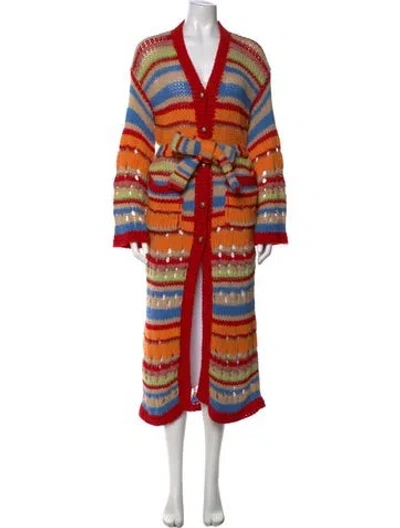 Pre-owned Etro Virgin Wool Striped Sweater In Orange/red